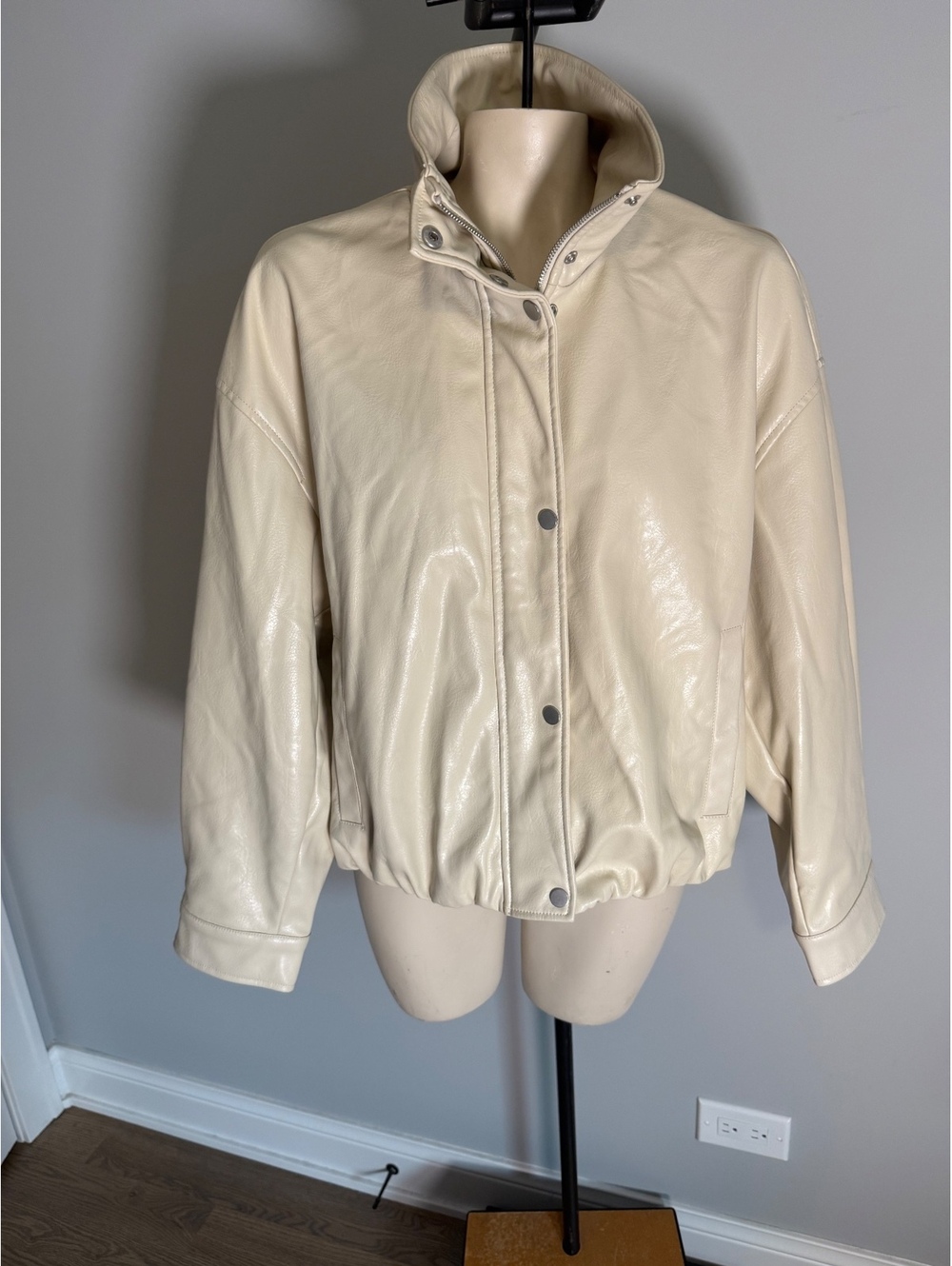 Pilcro Cream Leather Bomber Jacket Size Large